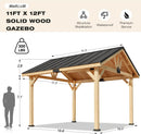 EROMMY 11' x 12' Spruce Wood Solid Hardtop Gazebo with Waterproof Asphalt Roof-Erommy